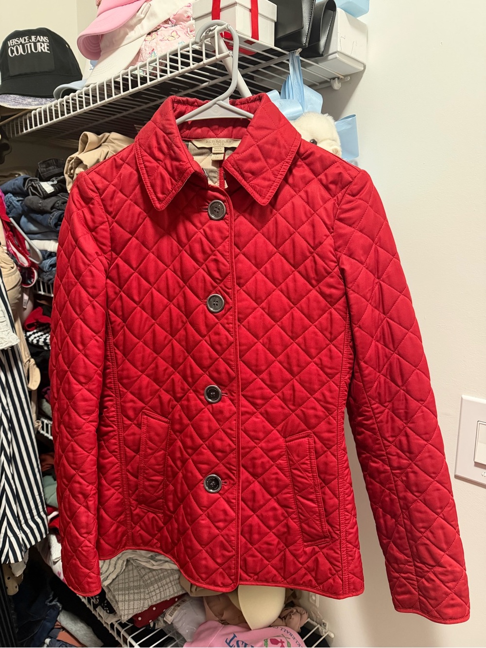 Burberry Red Quilted Button-Front Women's Jacket